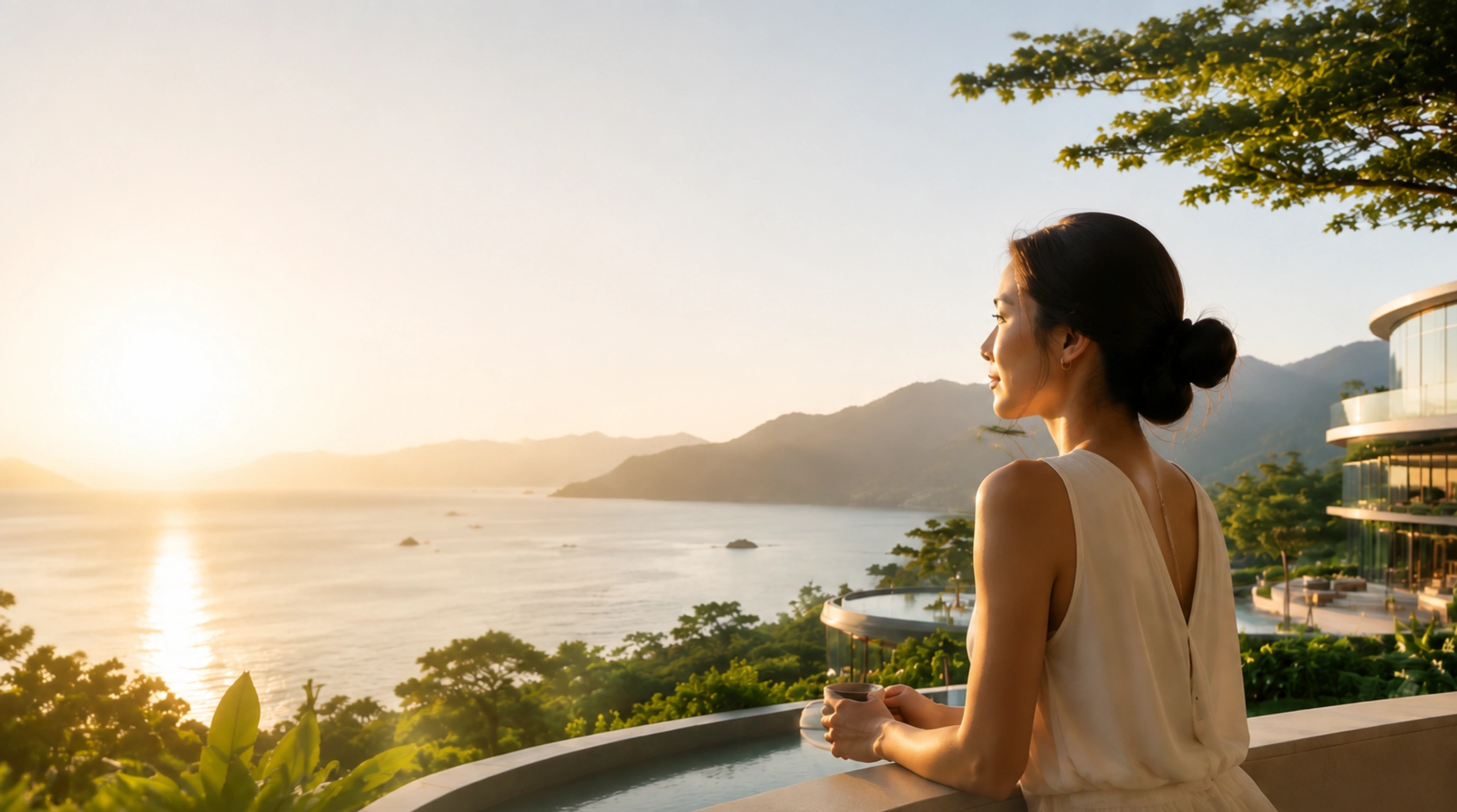 Guest relaxing at a WOS-affiliated wellness retreat overlooking the river